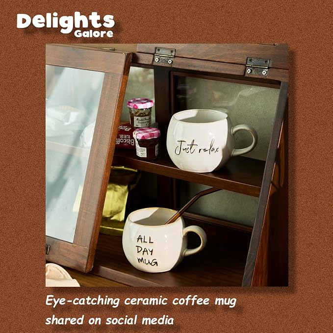 Ceramic Coffee Mugs Set, Just Relax and All Day Design, large capacity heat-resistant handle, Great for Tea Hot Chocolate, Microwave Safe, Modern, Unique Style for Any Kitchen-4pack