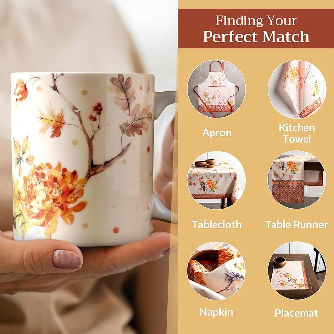 Maison d' Hermine Coffee Mug with Handles Tea Cups (12 Ounce, Pack of 2) | Fine Bone China Coffee Mugs for Hot Beverages Cappuccino Latte Home Restaurant Hotel Spring Summer -Kelim - Prairie