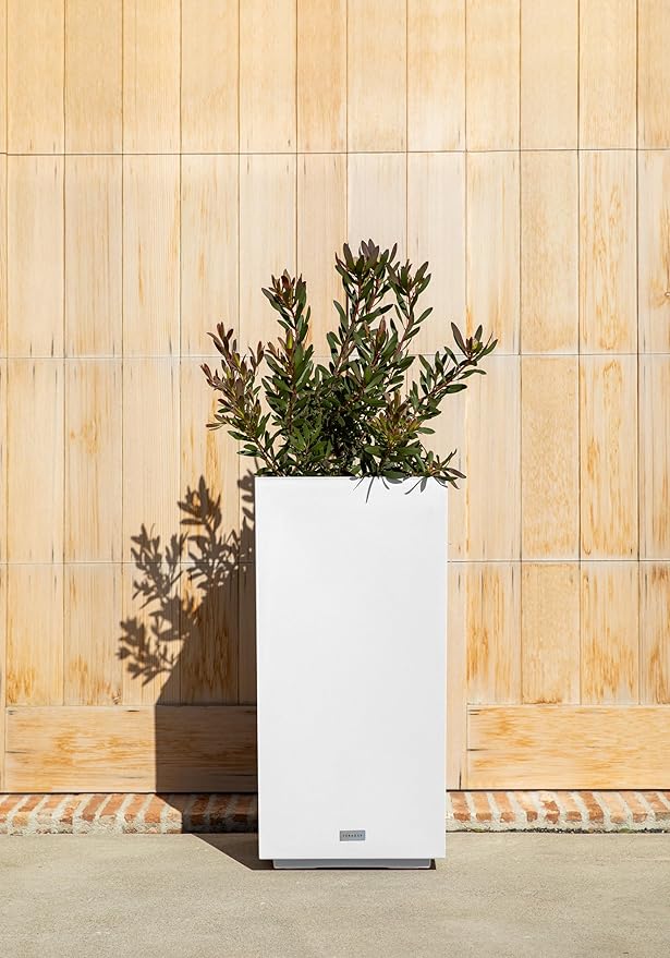 Veradek Block Series Pedestal Planter - Tall Planter for Indoor or Outdoor Front Porch | All-Weather Use with Removable Insert Bucket | Modern Décor for Flowers, Tall Trees, Faux Plants
