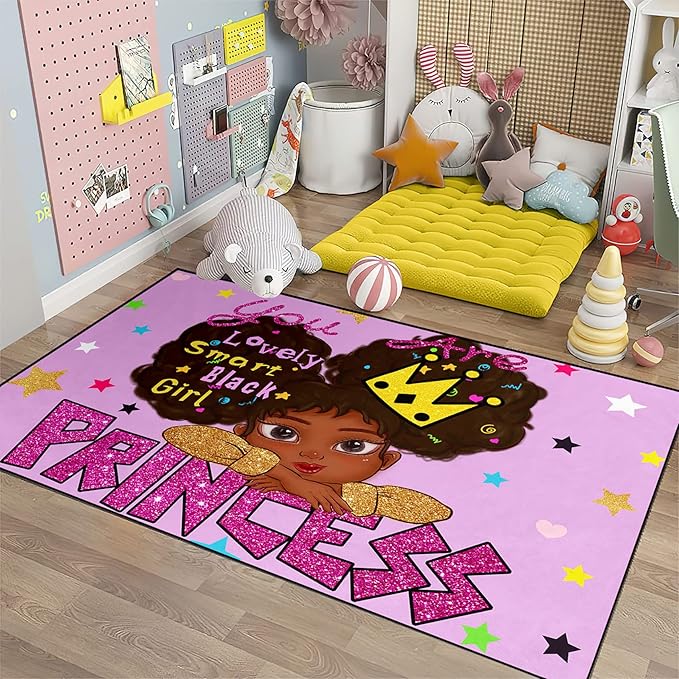 Black Girl Area Rug for Bedroom Cute African American Girls Floor Rugs Black Girls for Bedroom Large Rugs Purple Room Decor for Teen Girls Living Room Rug for Girls Room, 4'5'' × 6'