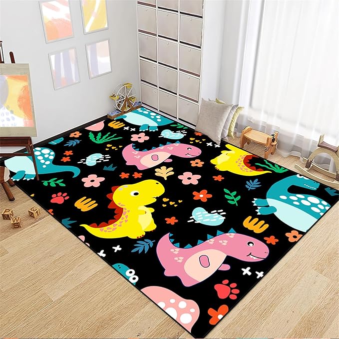 Dinosaur Rugs for Boys Bedroom - Dinosaur Pattern Area Rug Kids Bedroom Rug Kids Play Rugs for Boys Dinosaur Bedroom Decor for Boys Colorful Dinosaur Print Area Rug Kids Rugs for Bedroom,4'×5'