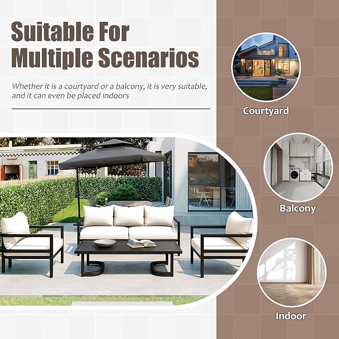 Merax 4 Piece Sectional Furniture Patio Sofa Multi-Person Outdoor Steel Sofa Set, Waterproof, Anti-Rust and Anti-uv, Suitable for Gardens and Lawns,Beige