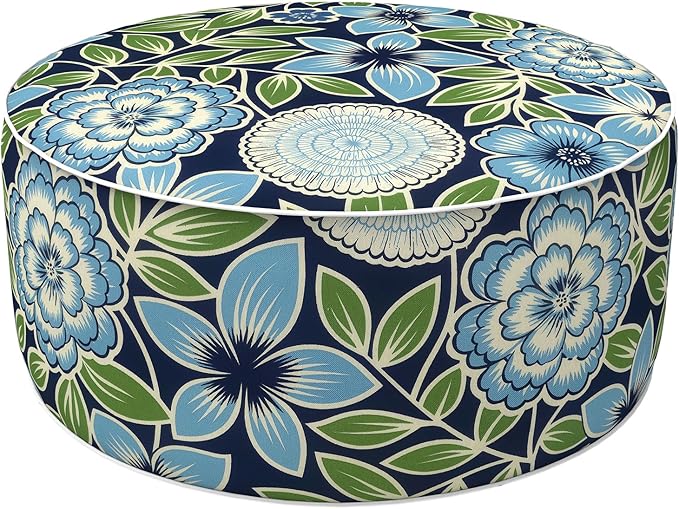 LVTXIII Inflatable Stool Ottoman Footrest with Handle, Decorative Fade-Resistant Foot Stool, Indoor or Outdoor Pouf for Home Garden and Camping Use, 21x21x9, Azure Botanical Symphony