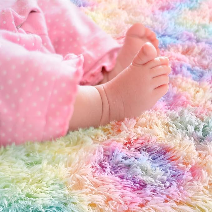 Noahas Rainbow Rug for Kids Room,Fluffy Rugs for Bedroom,2'X 5' Oval Ultra Soft Bedroom Rugs,Small Throw Rugs, Kids Room Carpet Modern Shaggy Area Rugs Home Decor