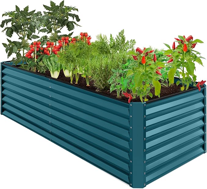 Best Choice Products 8x4x2ft Outdoor Metal Raised Garden Bed, Deep Root Planter Box for Vegetables, Herbs & Flowers, 478-Gallon Capacity, 100% Non Toxic Materials - Peacock Blue