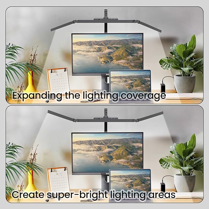 Led Desk Lamp for Home Office, Ultra Bright Touch-Dimming Architect Table Lamp with Clamp, 24W Adjustable Foldable Three Swing Arm Eyecare Led Desk Light with Infrared Sensor-Black