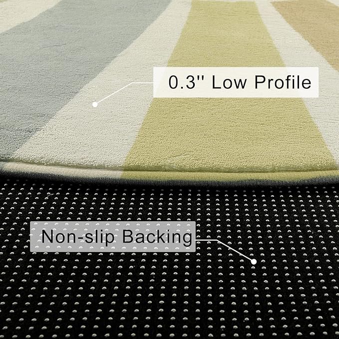 Boho Washable Rug 5 Ft Round Area Rug for Bedroom, Rainbow Circle Kids Rug for Office, Non-Slip Circluar Carpet Soft Sunshine Rug for Dorm Nursery Sofa Living Room Corner
