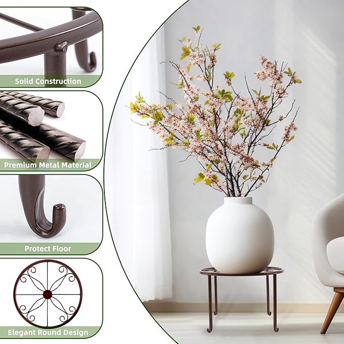 Plant Stand Indoor 5 Pack Brown Metal Plant Stands Outdoor Heavy Duty Flower Pot Stands for Multiple Plants Rustproof Iron Round Plant Holder for Plants Indoor Planter for outdoor plants & Garden Decor 