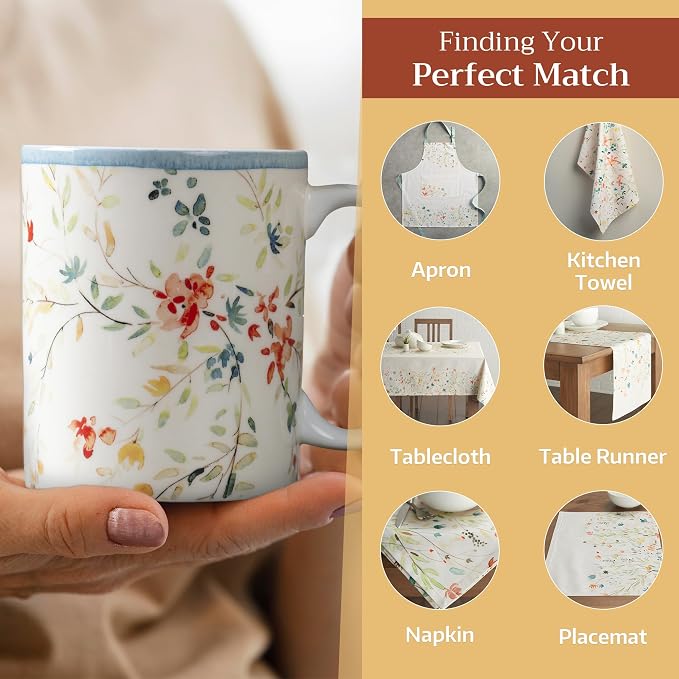 Maison d' Hermine Coffee Mug with Handles Tea Cups (15 Ounce, Pack of 2) | Fine Bone China Coffee Mugs for Hot Beverages Cappuccino Latte Home Restaurant Hotel Spring Summer -Colmar