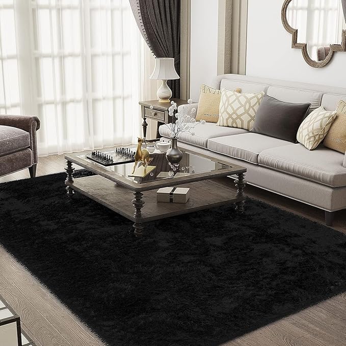 Ophanie Machine Washable 6 x 9 Rugs for Living Room,Black,Large Fluffy Fuzzy Plush Shag Comfy Soft,Non-Slip Indoor Floor Carpet,for Kids Boys Girls Dorm,Room,Bedroom,Playroom,Home Decor Aesthetic