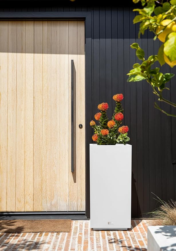 Veradek Block Series Pedestal Planter - Tall Planter for Indoor or Outdoor Front Porch | All-Weather Use with Removable Insert Bucket | Modern Décor for Flowers, Tall Trees, Faux Plants