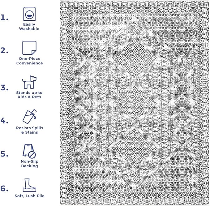 nuLOOM Abstract Tribal Machine Washable Ultra Thin Area Rug, 6x9, Grey