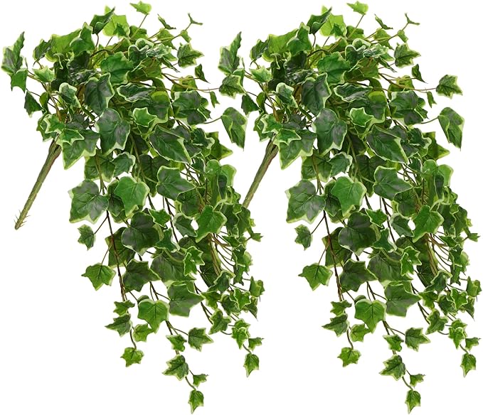 Hollyone 2pcs Artificial Hanging Plants 24" Fake Ivy Vine Faux Ivy Leaves Hanging Plant Greenery for Wall House Room Patio Indoor Outdoor Home Shelf Office Wedding Decor