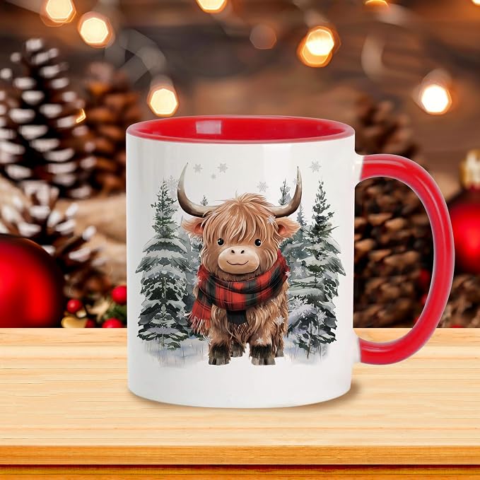 Hyturtle Highland Cow Coffee Mug Gifts on Christmas Winter For Cow Lovers | Winter Cow Gifts For Women, Premium 11oz ceramic mug, Vivid double-sided print, Comfort grip handle, Fade-resistant print
