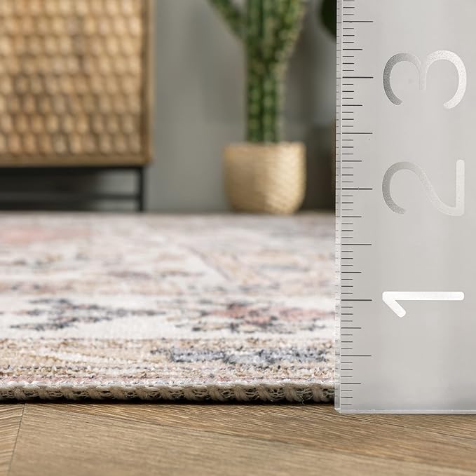 nuLOOM Ren Vintage Floral Machine Washable Ultra Thin Accent Rug, 2x3, Peach