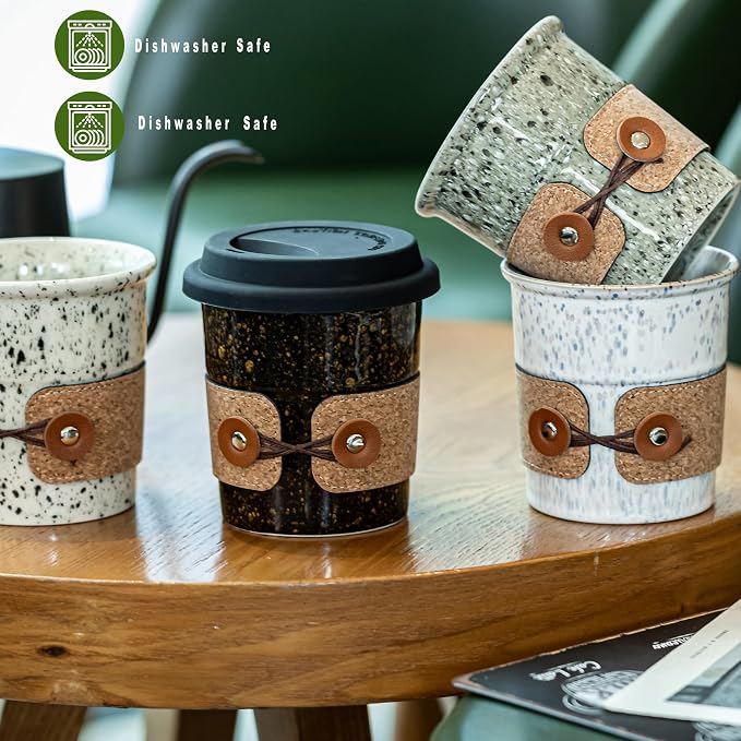 Coffee Tumbler Ceramic Travel Coffee Mug with Lid, Large Coffee Cup | Porcelain Wide Mouth Coffe Mug, Reusable Tea Mug, Microwave and Dishwasher Safe, Coffee Gifts for Men & Women, 13.5 oz