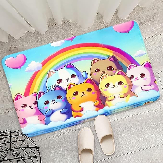 Cat Rainbow Rug for Girls Bedroom - Colorful Cat Area Rug Cat Rainbow Printed Carpet for Kids Room Cute Cartoon Cat Rug Home Decor, 2x3 Feet
