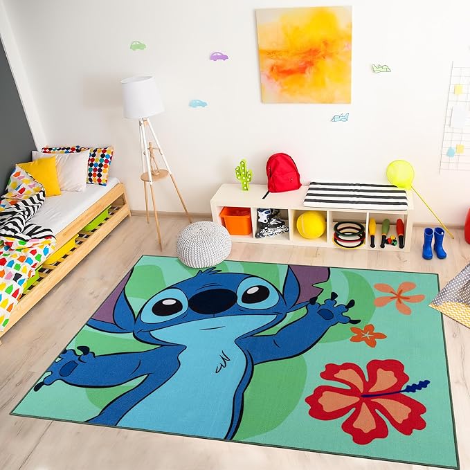 Gertmenian Disney Stitch Waving Area Rug for Children & Teens | Kids Home Decor for Girls & Boys | 4x6 Large, Multi, 27061