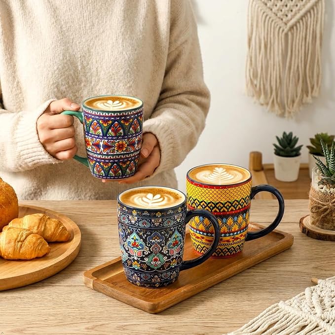 glowworm Ceramic Coffee Mugs Set of 6, 16 oz Mug with Handle, Bohemian | Milk,tea, Large Coffee Cups for Latte Cappuccino, Milk Colorful Cup for Mom Dishwasher & Microwave Safe