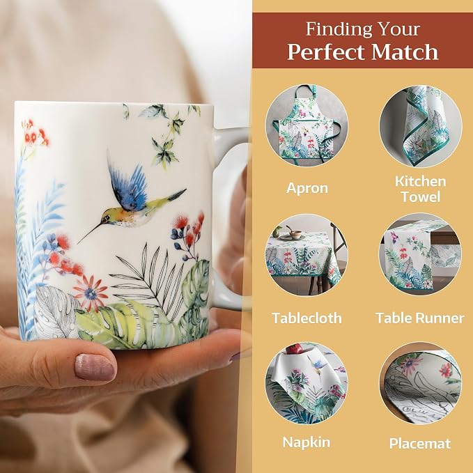 Maison d' Hermine Coffee Mug with Handles Tea Cups (12 Ounce, Pack of 1) | Fine Bone China Coffee Mugs for Hot Beverages Cappuccino Latte Home Restaurant Hotel Spring Summer -Tropiques - Colibris