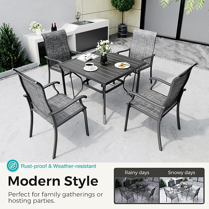 Pamapic 5-Piece Outdoor Dining Set, Patio Dining Set for 4, All-Weather Outdoor Patio Set with 4 Regular Chairs for Garden, Poolside, Deck,Gray