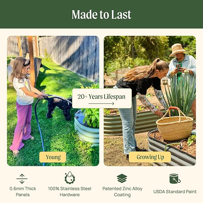 32" Extra Tall Raised Garden Bed Kits, 3.5 x 5 x 2.7ft Raised Planter Box Outdoor, 2 x 6.5 x 2.7ft Deep Root 6 in 1 Modular Metal Raised Beds for Gardening Vegetables Flowers Fruits - British Green