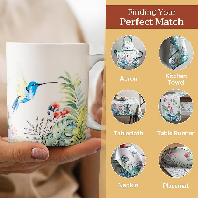 Maison d' Hermine Coffee Mug with Handles Tea Cups (15 Ounce, Pack of 1) | Fine Bone China Coffee Mugs for Hot Beverages Cappuccino Latte Home Restaurant Hotel Spring Summer -Tropiques - Hummingbird