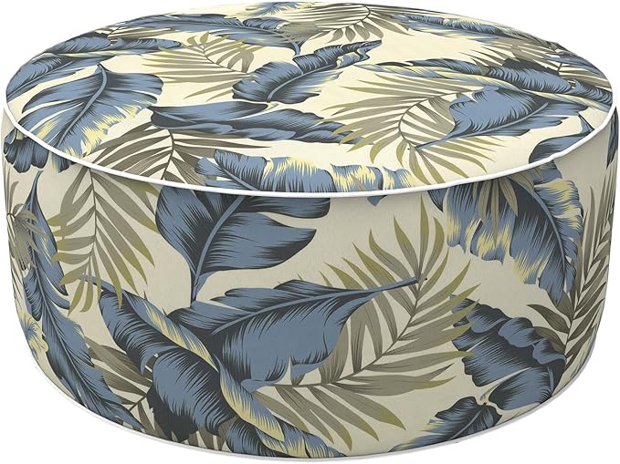 LVTXIII Inflatable Stool Ottoman Footrest with Handle, Decorative Fade-Resistant Foot Stool, Indoor or Outdoor Pouf for Home Garden and Camping Use, D21 x W 21 x H9, Lush Palm Blue
