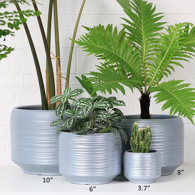 10 Inch Ceramic Plant Pot with Drainage – Large Flower Pot for Indoor Outdoor Plants, Modern Decorative Planter for Patio, Balcony, Garden, or Home Decor