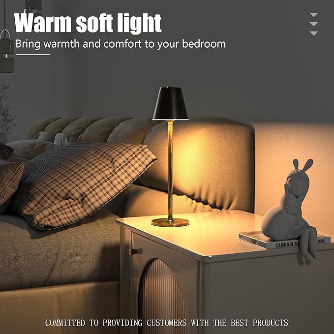 LED CordlessTable Lamp,4000mAh Rechargeable Battery Desk lamp,3 Level Brightness Night Light, Minimalist Design, for Couple Dinner/Coffee Table/Restaurant/Bedroom(Vintage Copper)