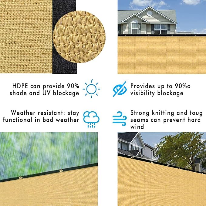 UPGRADE Privacy Fence Screen 6'x30' Sand Outdoor 90% Visibility Blockage 170 GSM Mesh Shade Cover Panels for Backyard,Balcony,Home Decoration with Zip Ties,Customized Avaliable