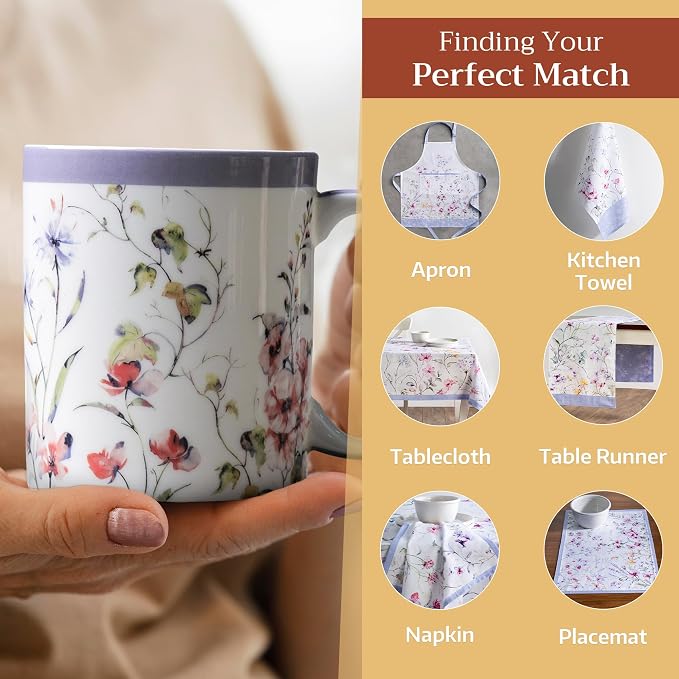 Maison d' Hermine Coffee Mug with Handles Tea Cups (12 Ounce, Pack of 1) | Fine Bone China Coffee Mugs for Hot Beverages Cappuccino Latte Home Restaurant Spring Summer -Summer Floral - Pink Clover