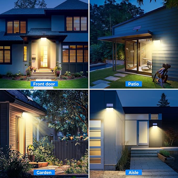 Peasur 2 Pack Solar Motion Lights Outdoor, 318 LED Solar Security Light with 3 Modes, IP65 Waterproof Powered Flood Lights for Outside Garden Backyard,Warm (White Frame)