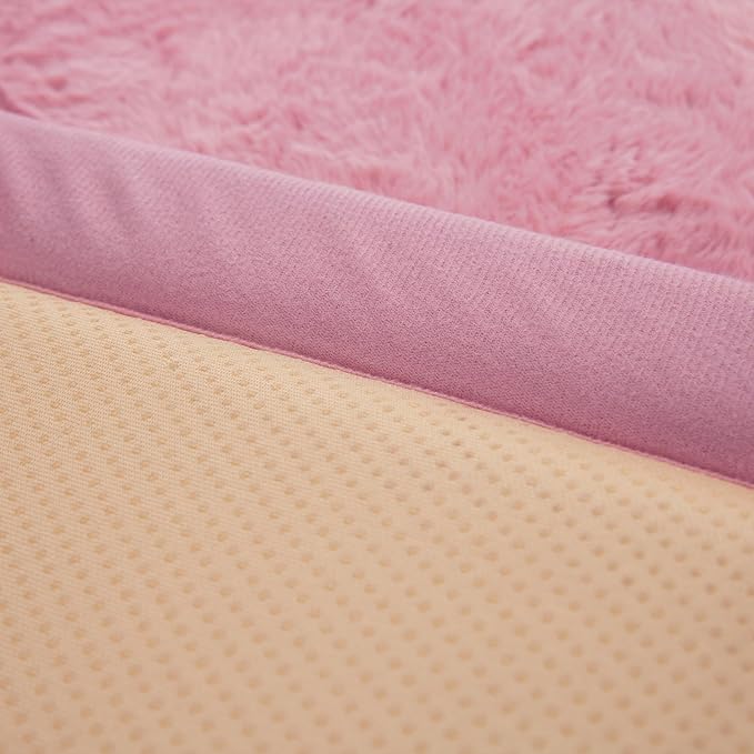 Faux Rabbit Fur Rug - 1.18" Thick Soft Fluffy Area Rug, Non-Slip Memory Foam Crawling Mat, Light Pink, 78"x110"