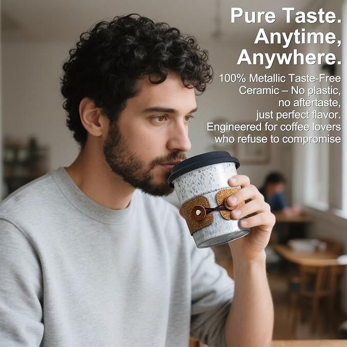 Coffee Tumbler Ceramic Travel Coffee Mug with Lid, Large Coffee Cup | Porcelain Wide Mouth Coffe Mug, Reusable Tea Mug, Microwave and Dishwasher Safe, Coffee Gifts for Men & Women, 13.5 oz