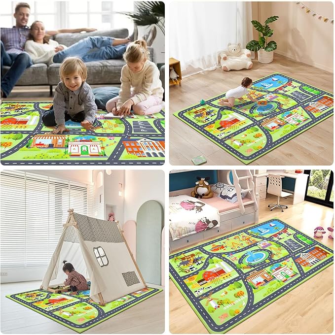 HEBE Kids Play Rug 3'4"x5' ABC Alphabet Numbers Shapes Educational Kid Area Rug Washable Baby Crawling Mat Non Slip Kid Play Mat Carpet for Girl Boy Bedroom Playroom