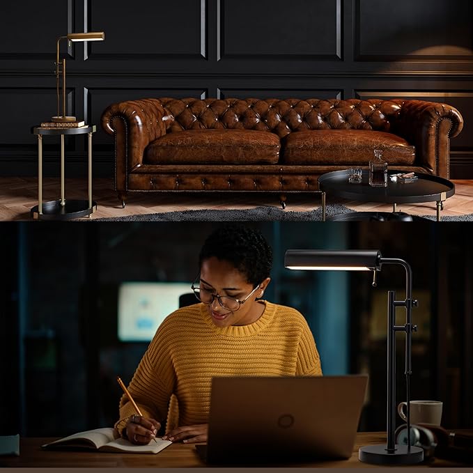 O'Bright Aurora LED Pharmacy Desk Lamp - Swing Arm, Industrial Design for Reading, Crafting, Work,10W LED, Adjustable Height 18.5-24.5 inches - Ideal for Living Room, Bedside, Office - Antique Brass