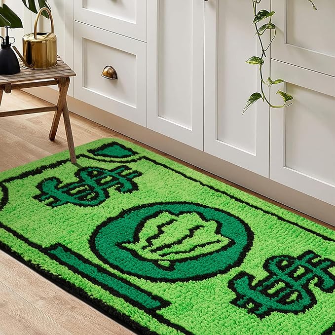 RoomTalks Cute Money Rug 2x3 Cartoon Funny Cool Small Throw Rugs for Girls Bedroom Kids Bathroom Kitchen Dorm Non Slip Machine Washable Soft Shag Accent Floor Rug, Unique Gift for Kids Girls