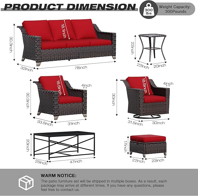Joyside Wicker Patio Furniture Sets, 4 Pieces Upgraded Large Size Outdoor Furniture with Patio Dining Chairs and Outdoor Ottoman, Thick Cushions, Wide Armrest