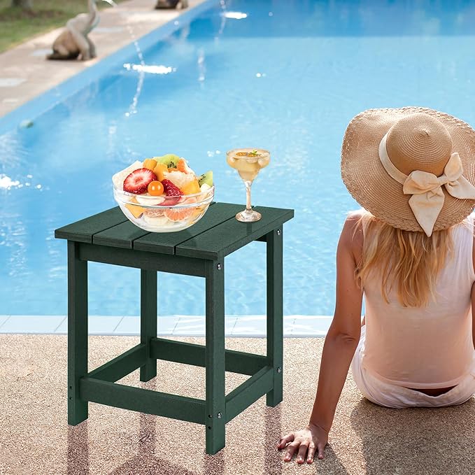 LZRS Adirondack Square Outdoor Side Table for Patio, Pool Composite Patio Table,HDPE End Tables for Backyard,Pool, Indoor Companion, Easy Maintenance & Weather Resistant(Dark Green)