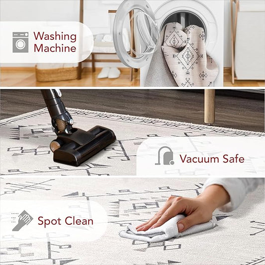 nuLOOM Evalyn Southwestern Machine Washable Ultra Thin Area Rug, 9' x 12', Cream