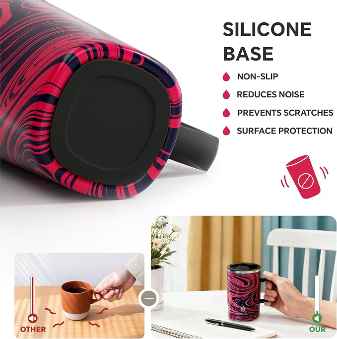 Ideus 16 oz Insulated Stainless Steel Coffee Mug with Lid, Red Zebra | Perfect for home, office, or daily use| Easy to clean wide mouth| Sweat-proof| On the go
