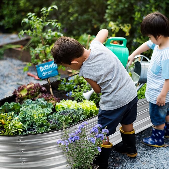JERIA 8×4×1ft Oval Raised Garden Bed,Galvanized Raised Garden Bed Kit Outdoor Metal Gardening Planter Box for Vegetable, Fruits, Flower,Herbs