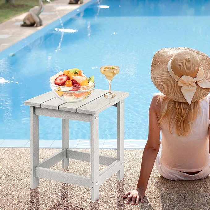 LZRS Adirondack Square Outdoor Side Table for Patio, Pool Composite Patio Table,HDPE End Tables for Backyard,Pool, Indoor Companion, Easy Maintenance & Weather Resistant(Sand)