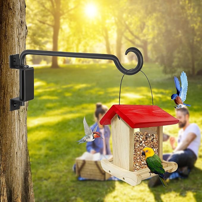 12 Inch Outdoor Hanging Brackets - 360° Swivel Plant Hanger with 12-Directional Adjustable Hook, Rust Resistant Solid Steel Wall Mount for Bird Feeders, Indoor/Outdoor Plants, Garden & Patio
