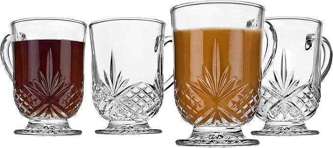 Godinger Coffee Mugs, Tea or Hot Water Glass Cups - Dublin Collection, Set of 4, 10 fluid ounces