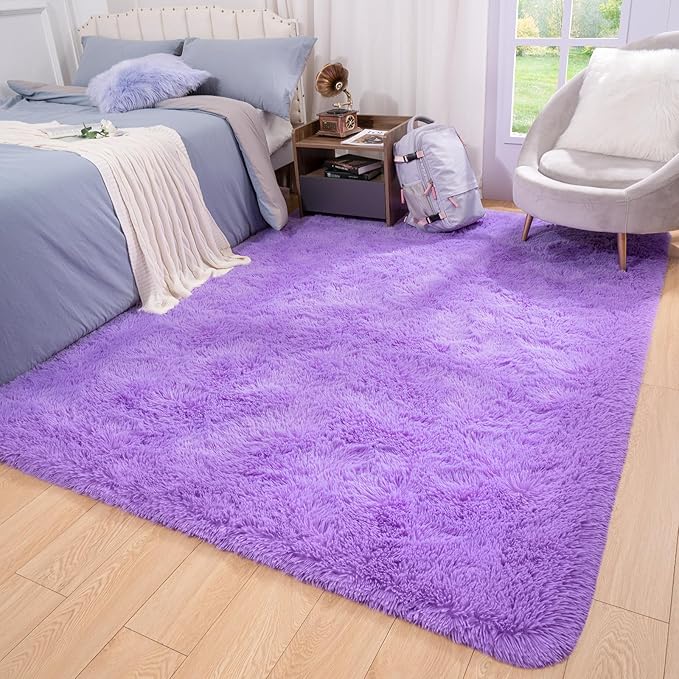 Softlife Ultra Soft Fluffy Area Rugs for Bedroom, Girls and Boys Room Kids Room Nursery Large Rug, 5.3 x 7.6 Feet Shaggy Fur Indoor Plush Modern Floor Carpet for Living Room Christmas Decor, Purple