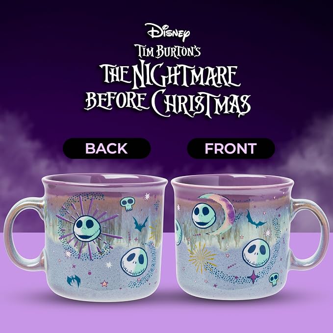 Silver Buffalo Disney Nightmare Before Christmas, Ceramic Camper Mug, 20oz | Jack Skellington, Mystic Opulence, Reactive Glaze, 0.59 Liters