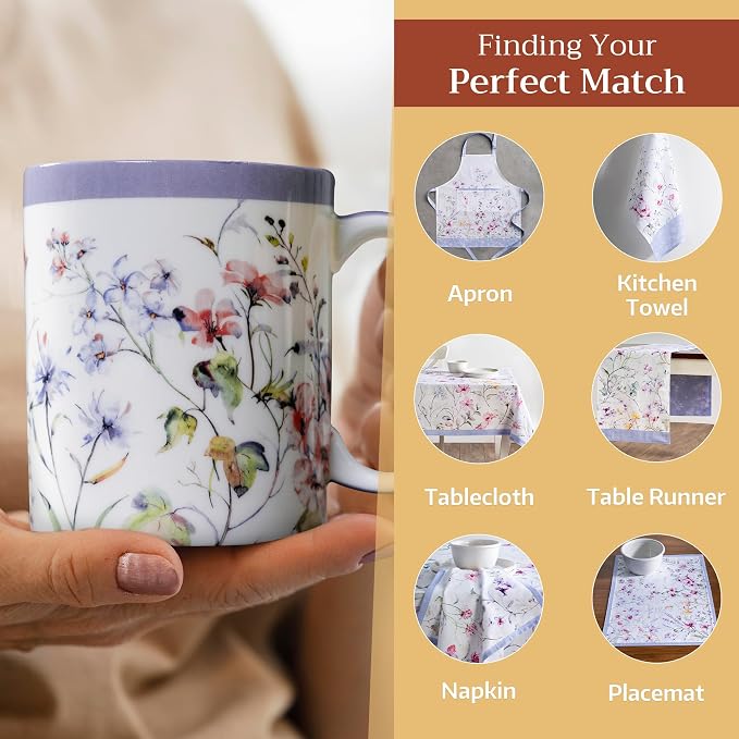 Maison d' Hermine Coffee Mug with Handles Tea Cups (12 Ounce, Pack of 1) | Fine Bone China Coffee Mugs for Hot Beverages Cappuccino Latte Home Restaurant Spring Summer -Summer Floral - Cornflower