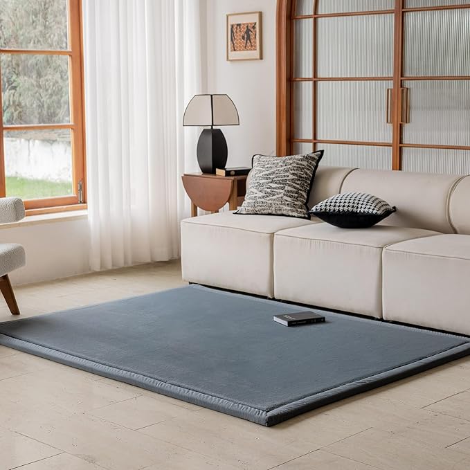 Faux Rabbit Fur Rug - 1.18" Thick Soft Fluffy Area Rug, Non-Slip Memory Foam Crawling Mat, Dark Gray, 59"x59"